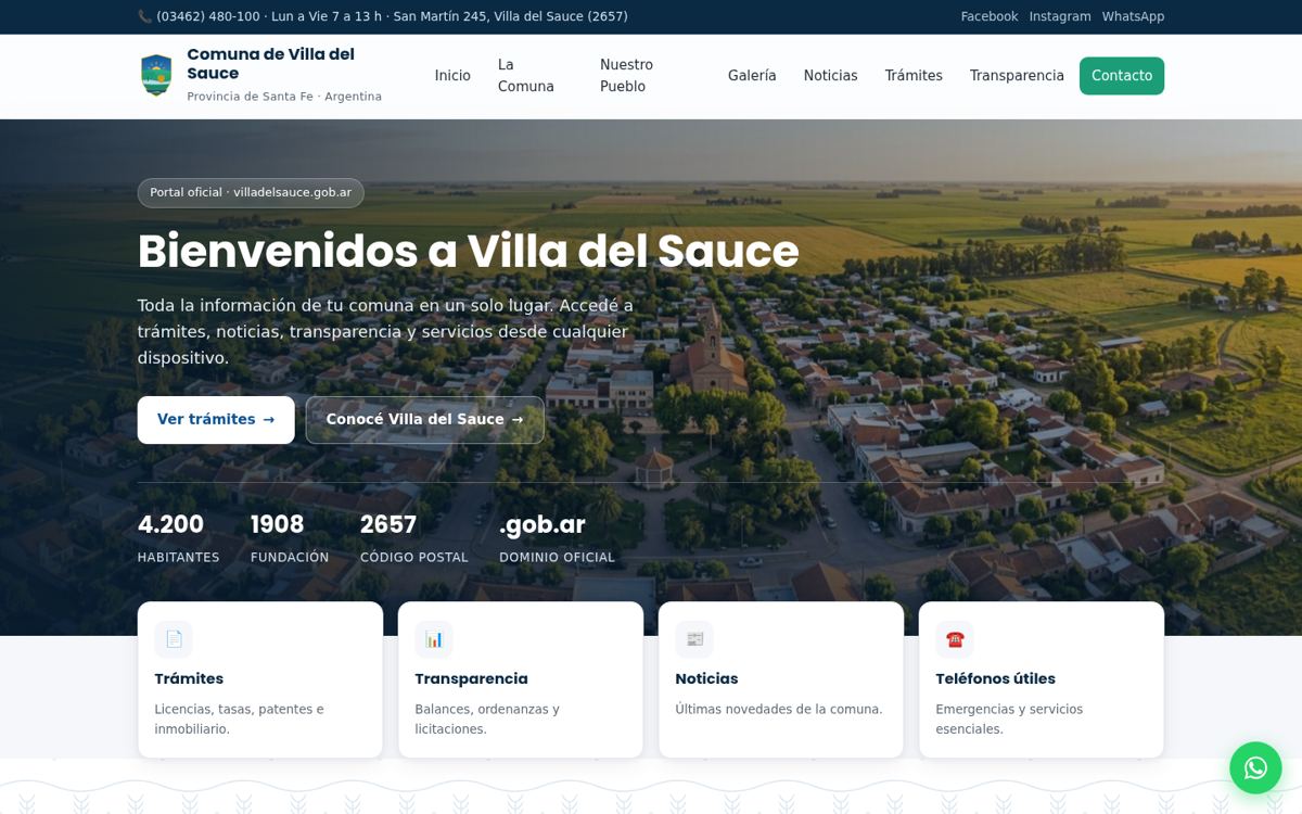 Portal de demostración de una localidad en computadora, con trámites, transparencia y noticias